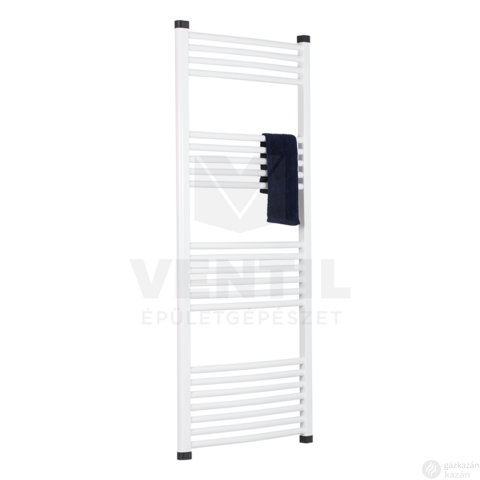 Silver 600X1400 mm íves elektromos törölközőszárító radiátor fehér, 600W-os fehér termosztátos fűtőpatronnal, végdugóval